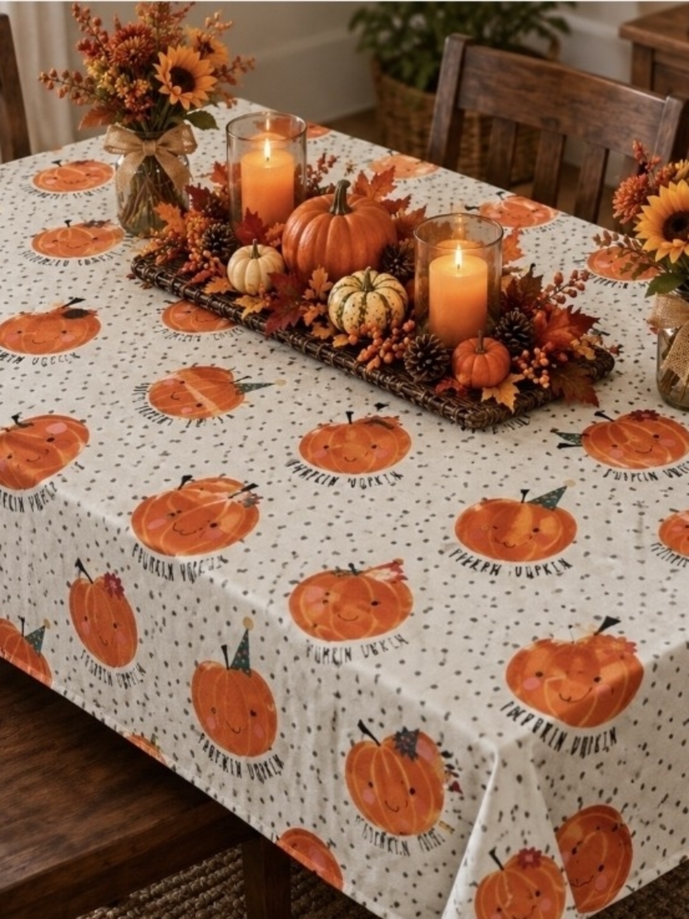 New Cynthia Rowley Curious Funny Pumpkin Face Tablecloth 60x84 Retangle/oblong